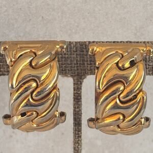 Vintage Gold-Tone Half Hoop Abstract Interlocking Wave Clip Earrings